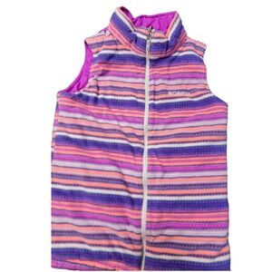 Columbia Girls Fleece Vest Purple/Orange Striped Full Zip Sleeveless Large 14/16